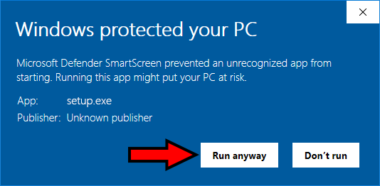 SmartScreen Step 2 - Click Run Anyway